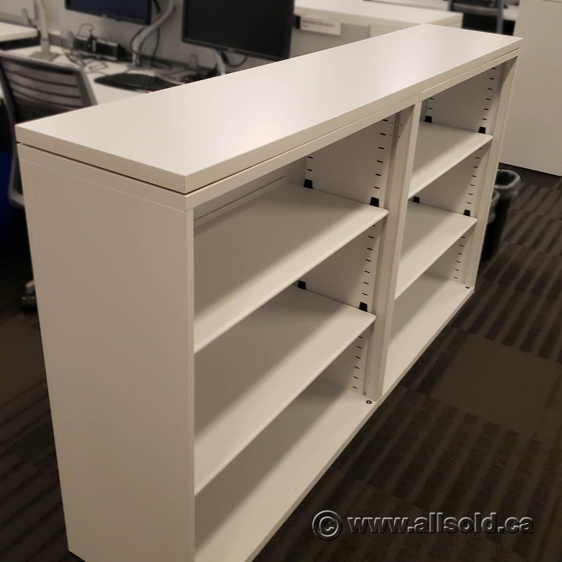 Steelcase White Metal 3 Shelf Bookcase w/ Adjustable Shelves Allsold